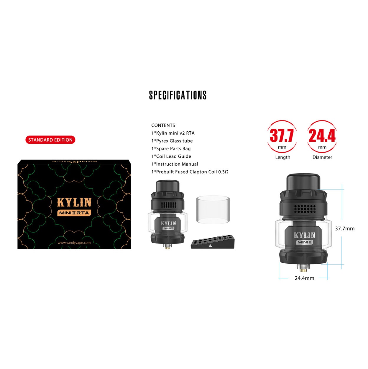 Vandy Vape Kylin Mini V2 RTA Atomizer 5ml - Image 6
