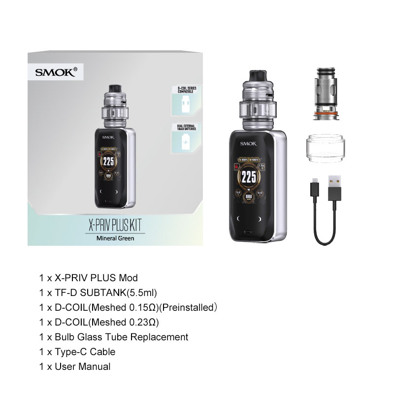 SMOK X-PRIV Plus Mod Kit TF-D Sub-ohm Tank 225W 5.5ml (Including Batteries) - Image 4