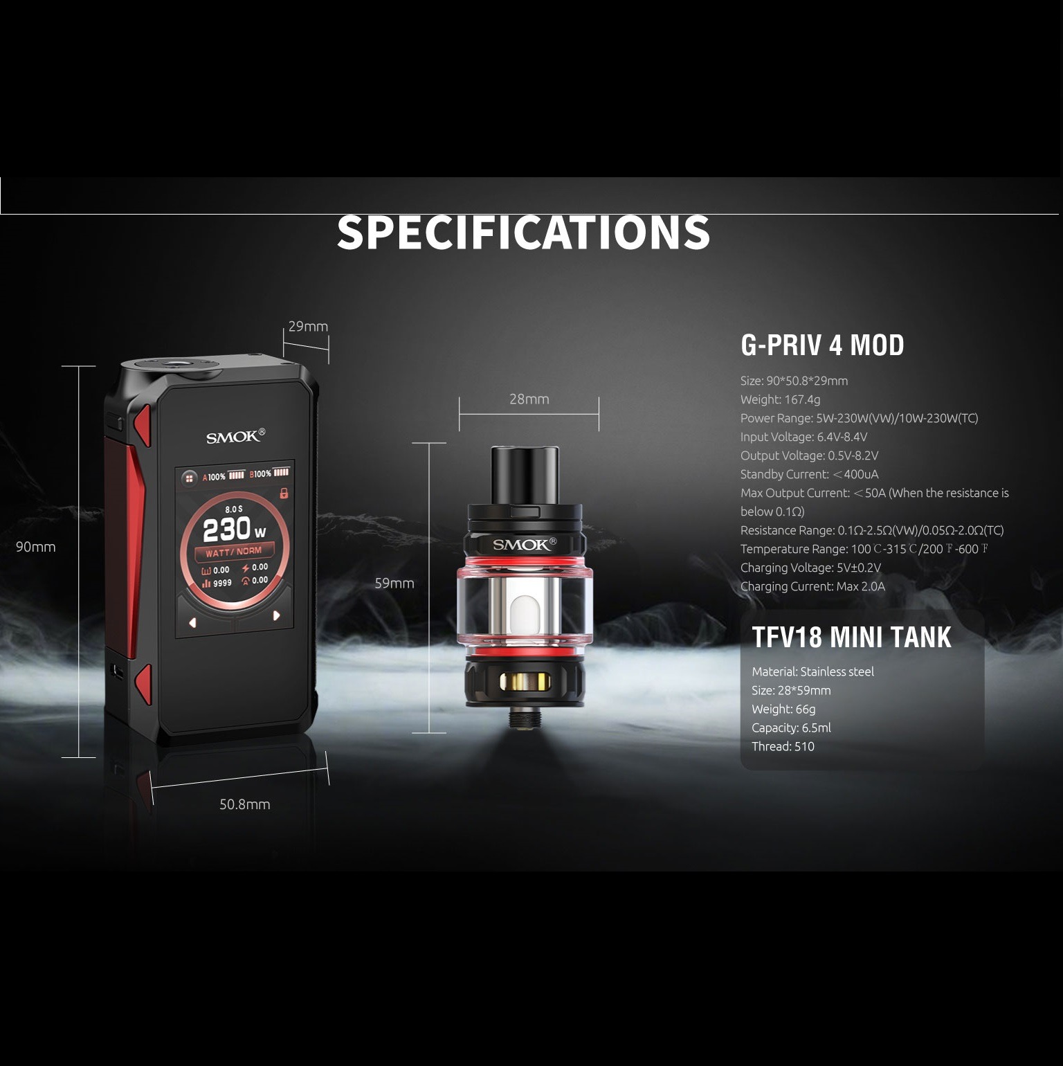 Smok G-Priv 4 230W Mod Kit with TFV18 Mini Tank 6.5ml (Including Batteries) - Image 3